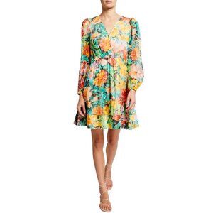 $425 NWOT MILLY Garden Floral Long Sleeve Silk Chiffon Mini Dress Size 4